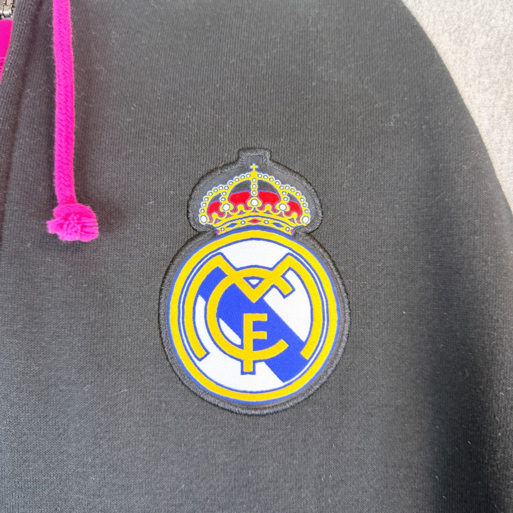 Real Madrid CF Full Zip Hoodie Mens Large Black Pink Soccer Club Crest Jacket - Picture 7 of 16